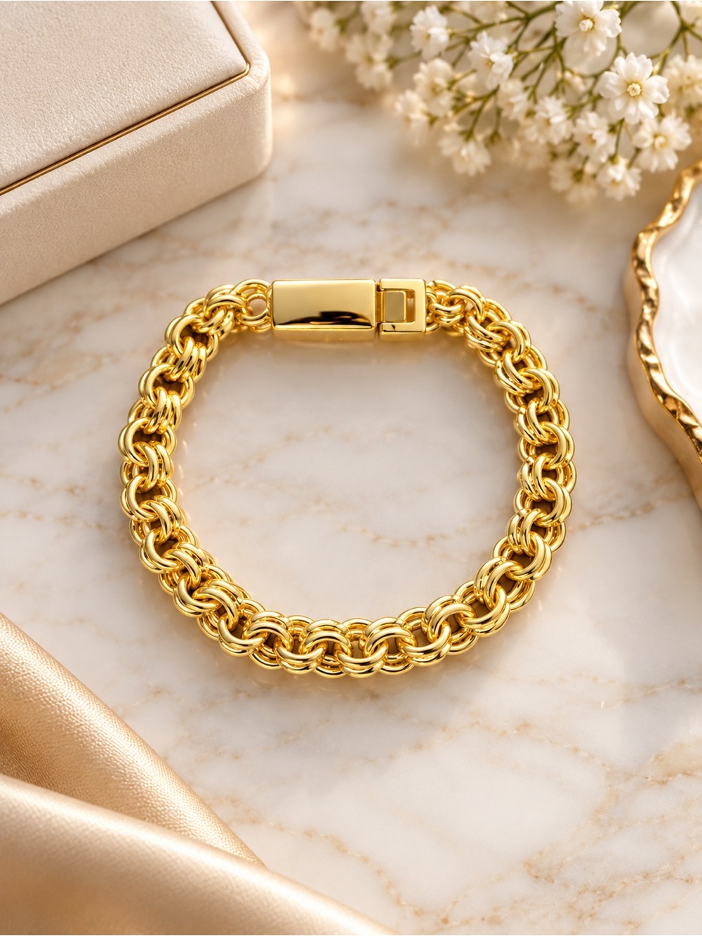 14K Gold-Filled Unisex Chain Bracelet - Elegant Rope Link. Box Lock. 7 Inches